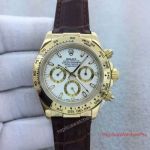 Replica Rolex Daytona Yellow Gold Cosmograph 40 Watch White Dial Brown Leather Strap